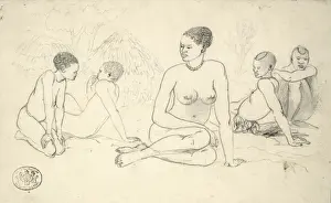 John Thomas Baines Prints: Matabele relaxing in front of their homes, c. 1869