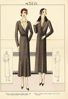 Haute Couture Prints: Matching wool dress and coat by fashion designer Yteb, 1931
