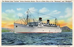 Hawaiian Prints: Matson liner Lurline, Honolulu harbour, Hawaii, USA
