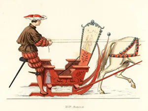 Competing Prints: Matthaus Schwarz competing in a sleigh race, 16th century