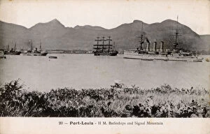 Mauritius Collection: Mauritius - Port Louis - HM Battleships and Signal Mountain