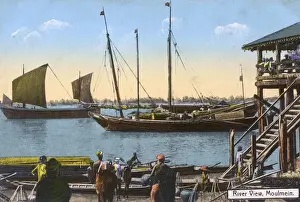Moulmein Prints: Mawlamyine, Myanmar - boats on the Thanlwin River