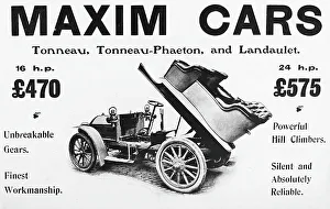 Maxim Prints: Maxim veteran car advertisement, early 1900s