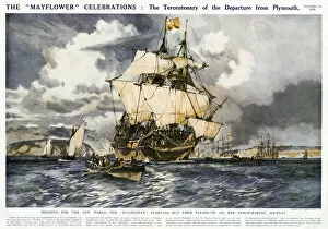 Mayflower Collection: The Mayflower setting out from Plymouth