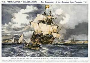 Plymouth Prints: The Mayflower setting out from Plymouth