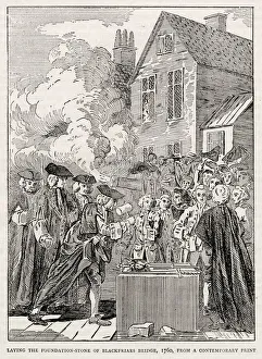 1760 Gallery: Mayor of London laying Foundation-Stone of Blackfriars Bridge, London. Date: 1760