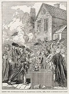Mayor Prints: Mayor of London laying Foundation-Stone of Blackfriars Bridge, London. Date: 1760