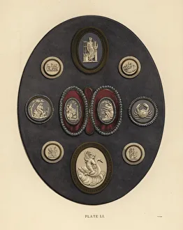Nymphs Gallery: Medallions mounted in gold and steel