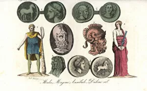 Carthage Collection: Medals and statues of Hannibal, Malchus and Dido of Carthage