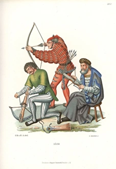 Medieval archers with crossbow and long bow Medieval archers with crossbow and long bow