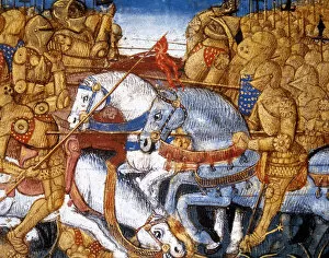 Medieval battle. Miniature. 15th century. Chateau of Chantil