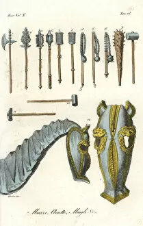 Medieval battle weapons and horse armour barding