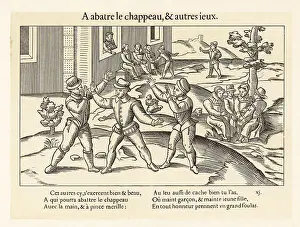 Diversion Prints: Medieval children playing the game of knock off the hat, 1587