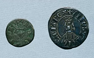 Medieval coins. Left: Diner tern. Obverse. Alfonso III of Ar