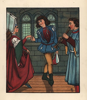 Anachronism Gallery: Medieval couple dancing to a musician playing a clarinet