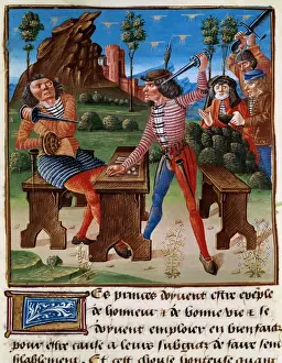 Violence Prints: Medieval era. Craps players. Miniature Livre de Bonnes Meur