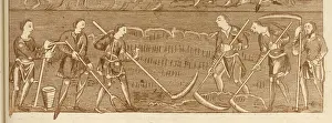 Medieval farmers harvesting crops