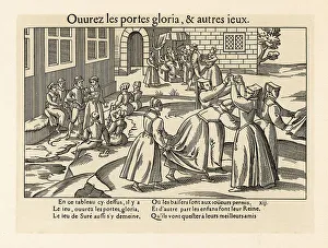 Diversion Prints: Medieval girls playing the game of Open the Doors, 1587