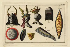 Histoire Prints: Medieval helmets and shields