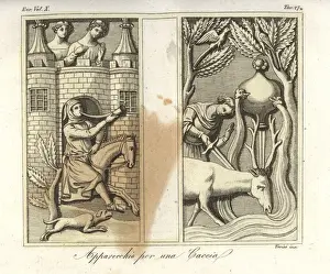 Medieval hunting from a bas relief on a sarcophagus