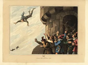 Adelaide Gallery: Medieval knight in armour falling to his death from a tower
