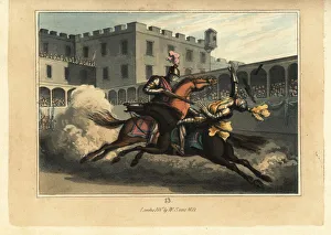 Moonlight Gallery: Medieval knight defeating another knight at a joust