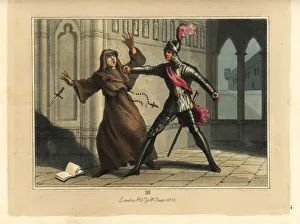 Adelaide Gallery: Medieval knight in suit of armour fighting a monk
