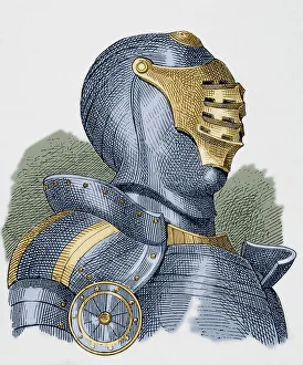 Combat Collection: Medieval Knight's helmet with visor. Engraving