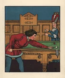 Anachronism Gallery: Medieval man playing a game of snooker