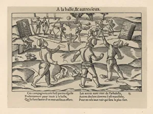 Crossbow Gallery: Medieval men playing ball games and archery in a park
