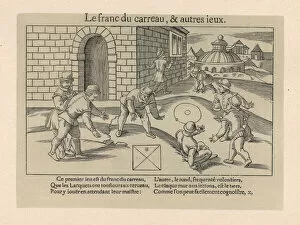 Medieval men playing the game of franc-carreau