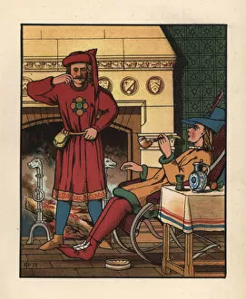 Anachronism Gallery: Medieval men smoking and drinking in front