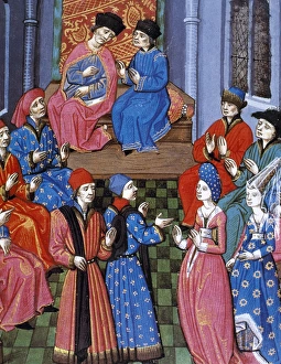 Senate Gallery: Medieval miniature. Meeting of the Roman Senate. Discussion