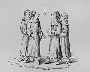 Hung Prints: Medieval monks playing the game of bob apple