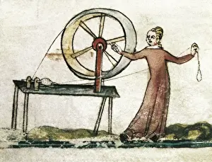 Fabric Prints: Medieval Spinster. Manuscript c. 1340