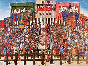 Manuscript Collection: Medieval tournament. The two sides of the contest with the K