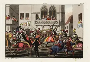 Tourney Prints: A medieval tourney with cudgel, sword and lance
