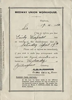 Inmate Prints: Medway Union Workhouse Death Notice