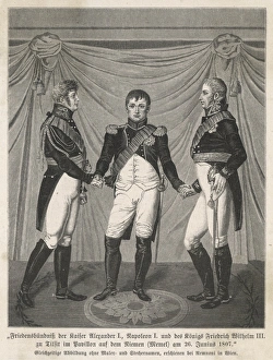 Meeting of three leaders at Tilsit, Napoleonic Wars Meeting of three leaders at Tilsit, Napoleonic Wars