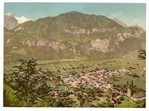 Meiringen Prints: Meiringen, bird s-eye-view, Bernese Oberland, Switzerland