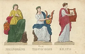 Tragedy Prints: Melpomene, Terpsichore and Erato, Greek muses