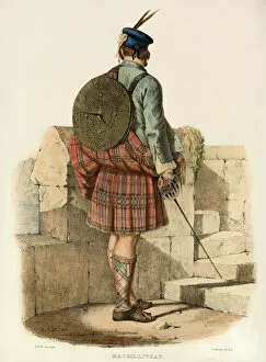 A member of the MacGillivray clan, in his tartan kilt, and feathered bonnet