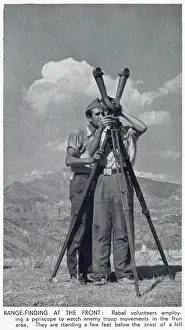 Observe Prints: Two members of the Nationalist army using a rangefinder periscope to observe Republican troop movements; Spanish Civil