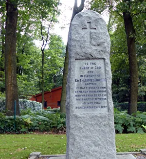 Memorial to Capt Brodie, Glencorse Wood, Ypres area
