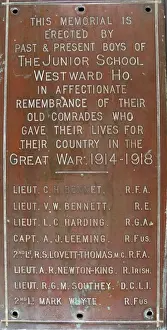 Westward Prints: Memorial plaque, Westward Ho Junior School, WW1