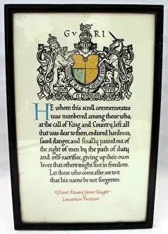 Commemorating Prints: Memorial Scroll and letter - 2nd Lt Edward James Knight