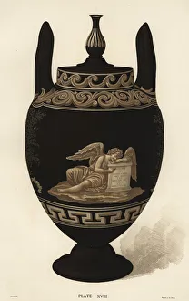 Weeping Gallery: Memorial vase in basalt with angel weeping over a tomb