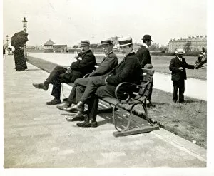 Images Dated 22nd August 2019: Three men on a bench, Littlehampton, West Sussex