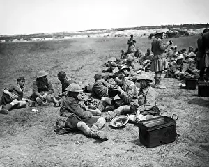 Men of the Black Watch having breakfast, WW1