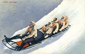 Five men on a bobsleigh, Switzerland
